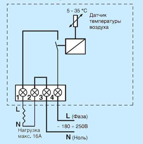 Электрическая схема подключения Devireg D 131 по датчику воздуха